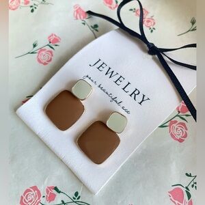 "Maillard Chic" Square Enamel Earrings – Korean Style 925 Sterling Silver Posts